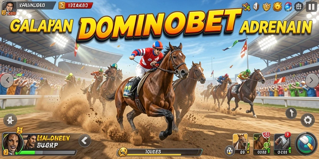 Screenshot gameplay DOMINOBET yang menunjukkan aksi balapan seru.