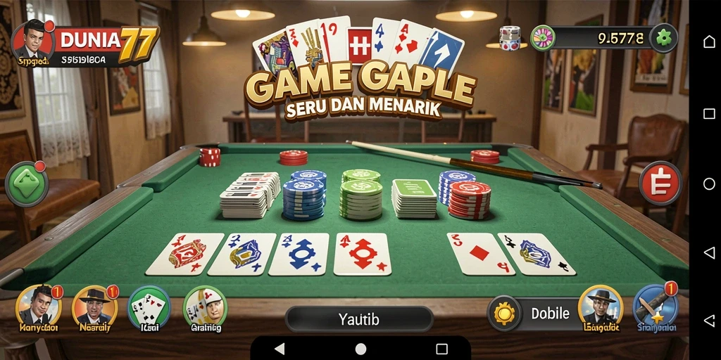 Tampilan gameplay seru DUNIA77 dengan fitur Gaple.