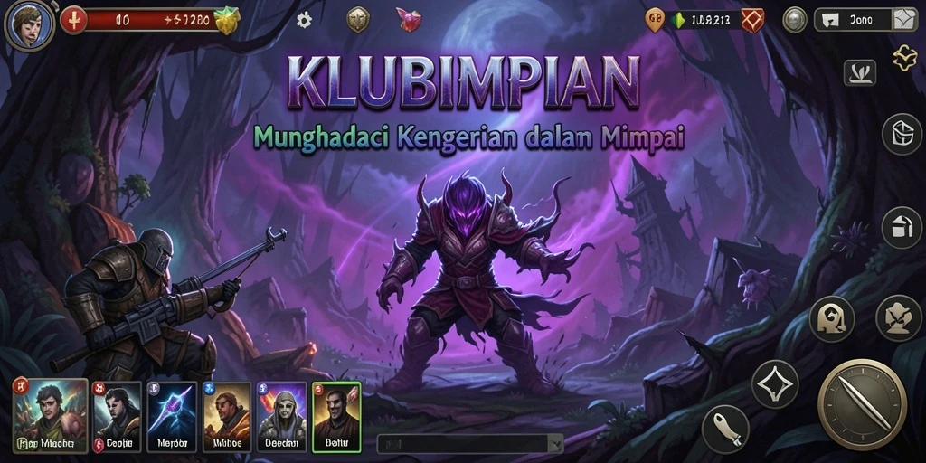 Screenshot gameplay KLUBIMPIAN dengan suasana mencekam dan karakter menyeramkan.