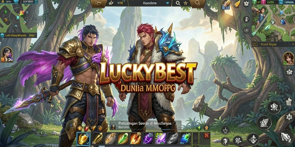 Tangkapan layar LUCKYBEST menampilkan pertempuran seru di dunia MMORPG.