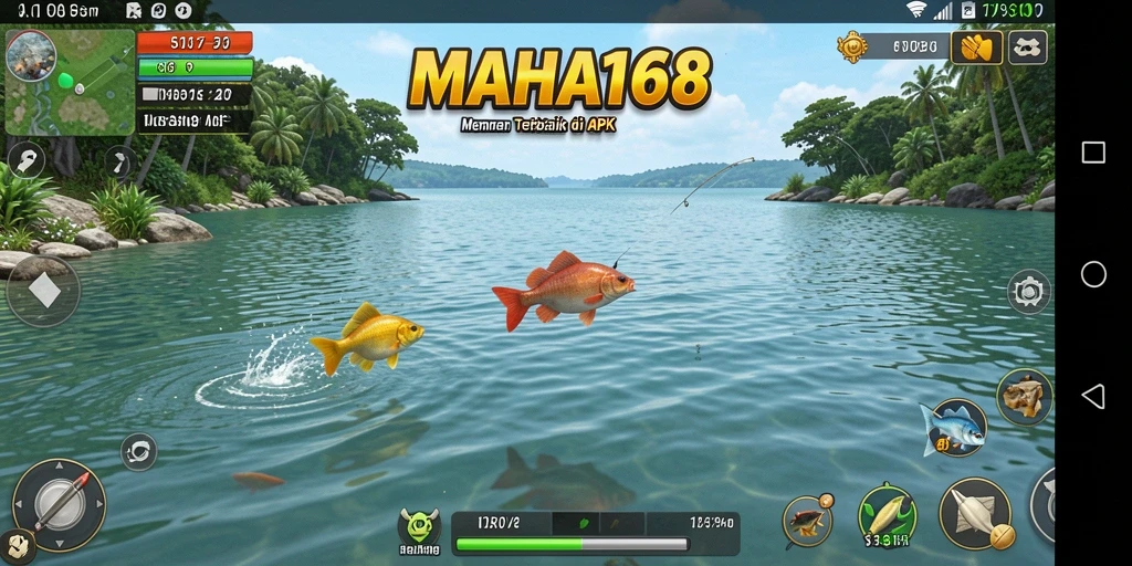 Screenshot gameplay MAHA168 menampilkan momen menangkap ikan dengan grafis yang menakjubkan.