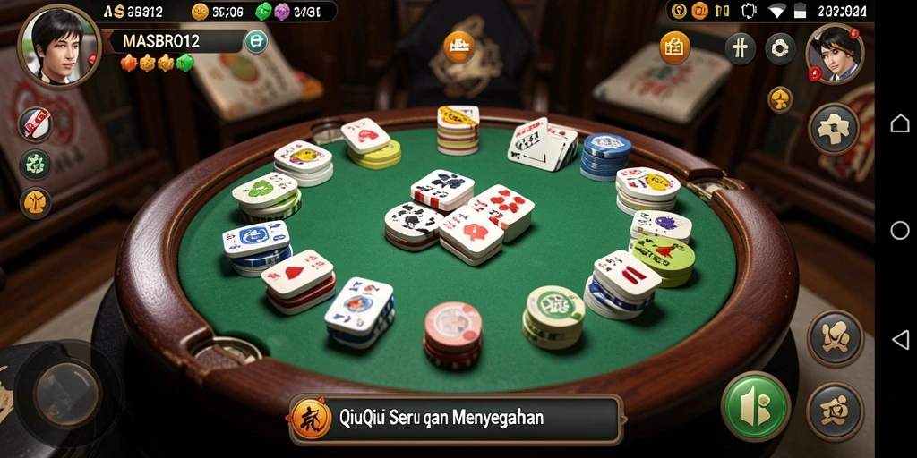 Screenshot utama MASBRO12 menampilkan permainan QiuQiu yang seru dan kompetitif.