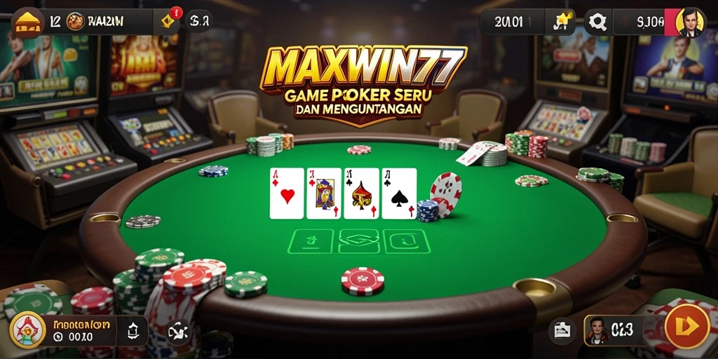 Tampilan gameplay menarik dari MAXWIN77 dengan suasana Poker yang menegangkan.