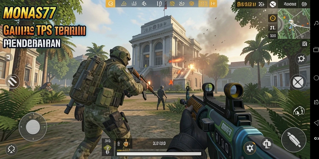 Screenshot MONAS77 menampilkan aksi tempur mendebarkan di lingkungan yang menawan.