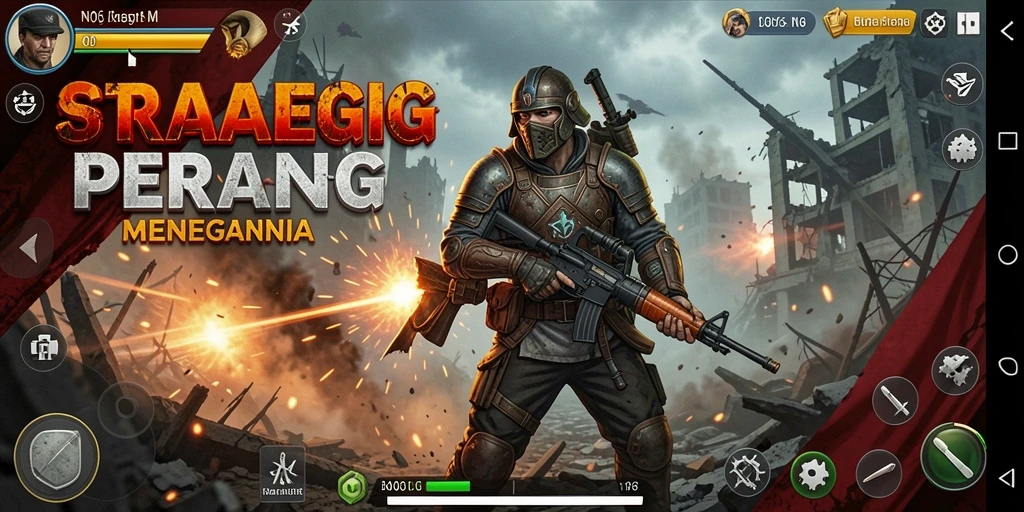 Screenshot gameplay menunjukkan aksi pertempuran strategi yang mendalam.