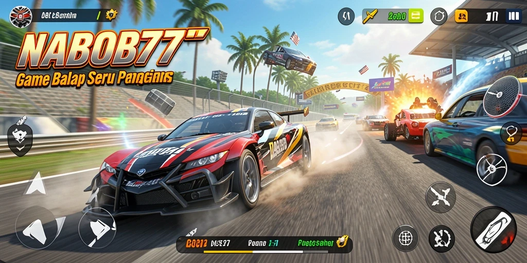 Gambaran mendebarkan dari gameplay balapan NABOB77 yang intens.