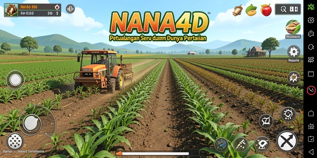 Tangkapan layar utama NANA4D menampilkan keseruan gameplay bertani.