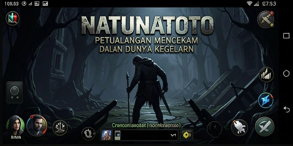Tampilan gameplay NATUNATOTO yang menyeramkan dalam suasana gelap.