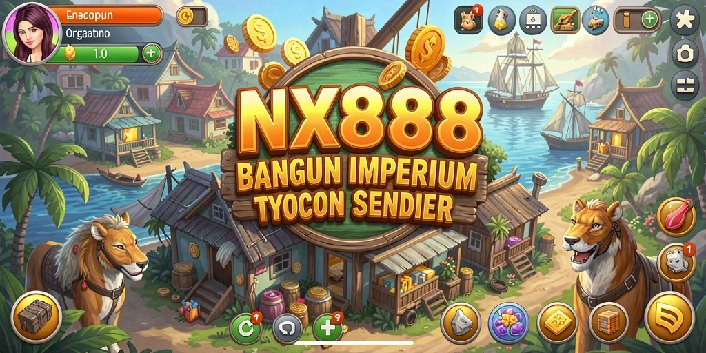 Tangkapan layar utama NX888 menampilkan gameplay Tycoon yang menarik.