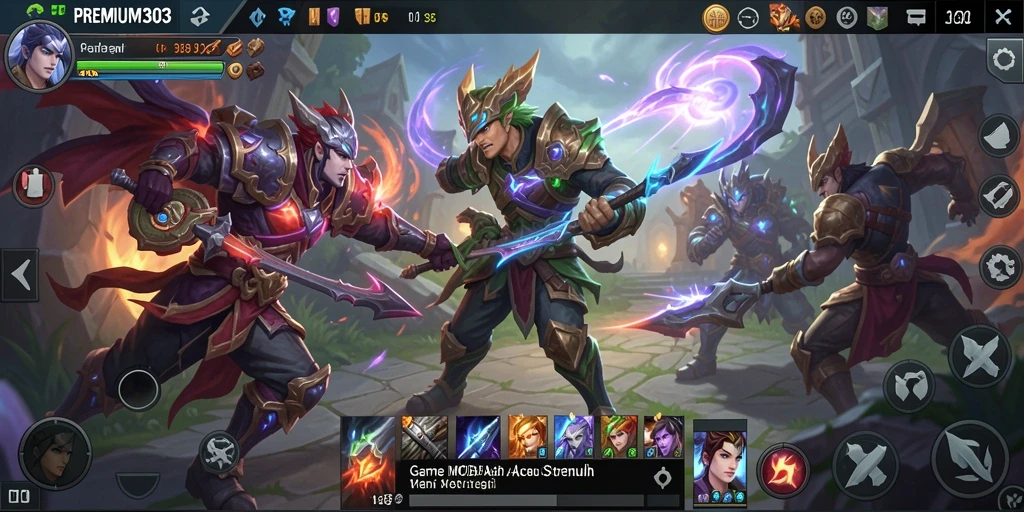 Tangkapan layar dari PREMIUM303 menampilkan aksi seru di arena pertarungan MOBA.