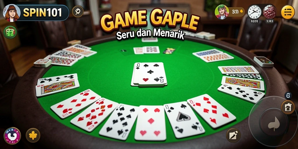 Tampilan gameplay SPIN101 yang menarik dengan nuansa Gaple yang khas.